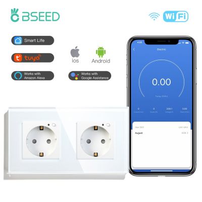 BSEED ซ็อกเก็ตปลั๊กเสียบผนังอียูหน้าจอซ็อกเก็ตไฟฟ้า Tuya อัจฉริยะ Google Smart Life Alexa หน้าจอโทรศัพท์ควบคุมด้วยเสียง