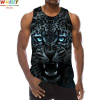 hot【DT】 Men Fierce Leopard Print Sleeveless Sport Gym Hip Hop Beach