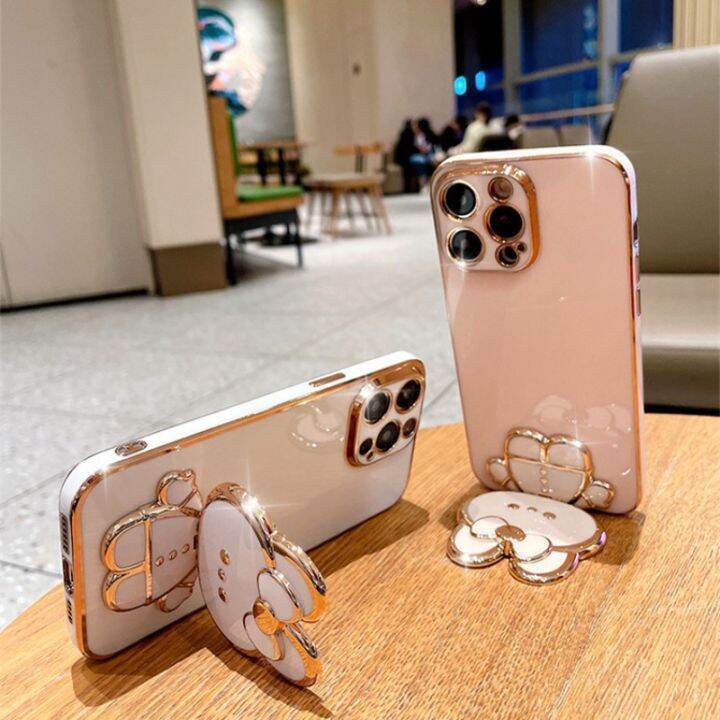 เคสโทรศัพท์สำหรับ-vivo-v29-v27-v27e-v25e-v25-v23-v23e-y36-y27-y78-5g-4g-กระต่ายที่ยึดกระจกพับแต่งหน้ากระต่ายชุบเรียบ-vivo-v29ป้องกันเลนส์กล้องเคสโทรศัพท์