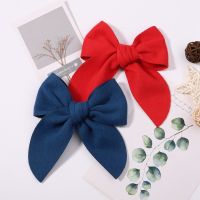 20Colors 5Inch Solid Cotton Bow With Safety Hairpin For Girl Hair Bows Handmade Bowknot Hair Clip Headwear Kids Hair Accessories Hair Accessories