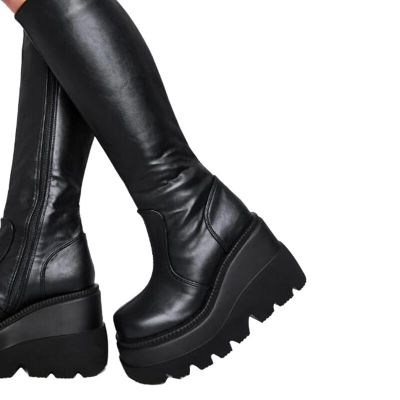 Platform Boots Women Wedge Knee High Boots Winter Ladies Shoes Leather Riding Zipper thick bottom Long Boots Autumn Fall