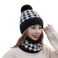 Lattice Women Knitted Hat and Scarf 2 Piece Set Ear Protection Windproof Winter 2021 Spring and Autumn