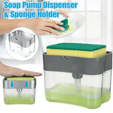 Dishwashing Liquid Automatic Dispenser Pressing Type Liquid Dispenser With  Scouring Pad, For Kitchen Cleaning