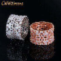 Cwwzircons หรูหรา 585 Rose g Old P lated เต็ม Cubic Z irconia CZ ดอกไม้บิ๊กแหวนแต่งงานสำหรับผู้หญิงหมั้นเจ้าสาวพรหมเครื่องประดับ