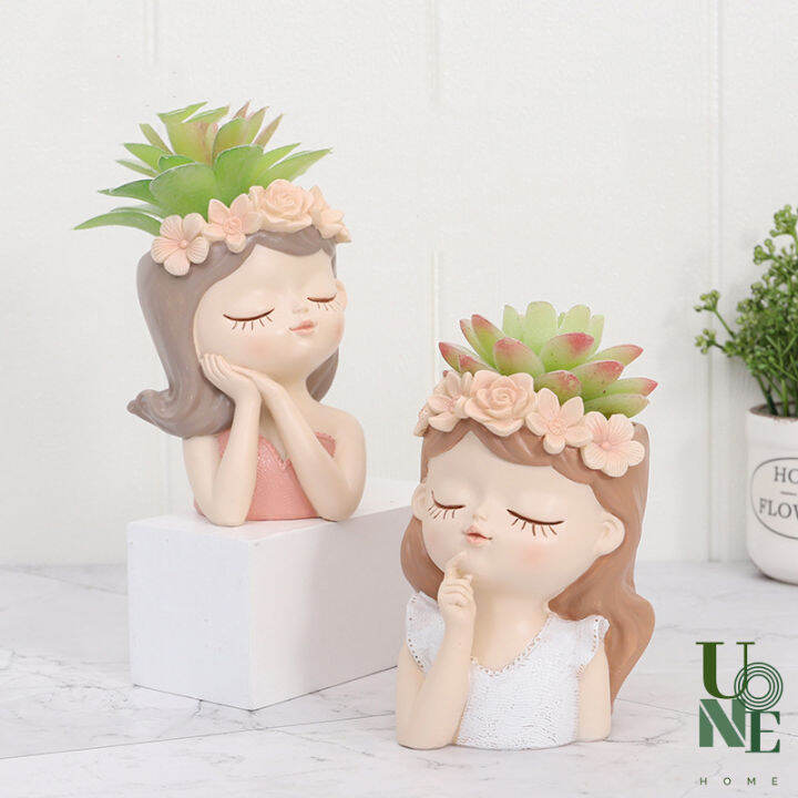 uonehome-พร้อมส่ง-h080-รูปปั้นกระถางดอกไม้นางฟ้า-กระถางไม้อวบน้ำ-ขนาดเล็ก-แต่งสวนน่ารัก-รูปปั้นเด็กสาว-สไตล์โมเดิร์น-วัสดุเรซิน