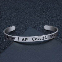 [COD] เฉพาะสำหรับแฟชั่นอุปกรณ์เสริม ไทเทเนียมเหล็กตัวอักษร i am enough 6mm เครื่องบินสร้อยข้อมือโดยตรง