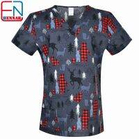 Christmas Scrubs Tops For Women Uniforms Scrub Top Scrub Uniform 100 Cotton Cartoon Print ScrubNursing Clothing XXS-5XL