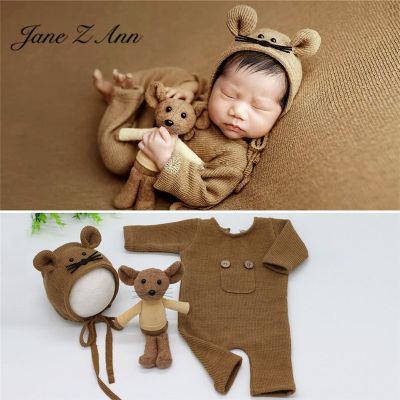 ♛ jiozpdn055186 z ann roupa de fotografia para bebês macia em malha conjunto com body chapéu mouse boneca três peças