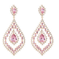 Charming Pink Cubic Zirconia CZ Dangle Water Drop Earrings for Women Prom Party Pierced Earring Jewelry Accessories Gift CE10570