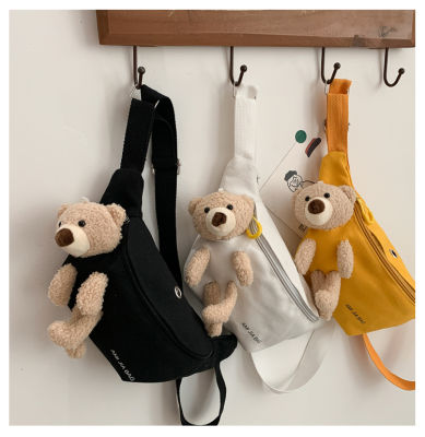 Plush Bear Running Bag 2020 New Canvas Bag Korean Fashion All-Match Shoulder Bag