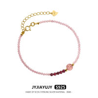 JYJIAYUJY 100% กำไล S925เงินสเตอร์ลิงแท้ทั้งชิ้นหินสตรอเบอร์รี่สีชมพูคริสตัลสีทองมีในสต็อกเครื่องประดับแฟชั่นไม่ก่อให้เกิดอาการแพ้คุณภาพสูงเป็นของขวัญใช้ประจำวัน B065