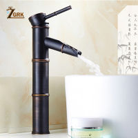 ZGRK Black ss Waterfall Bathroom Sink Faucet Vessel Tall Bamboo Water Tap Retro Single Hole Basin Faucets