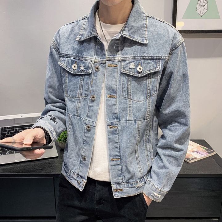 ขายส่ง2022-nostalgic-denim-แจ็คเก็ต-slim-youth-ripped-denim-แจ็คเก็ตแขนยาว-multi-pocket-denim-ผู้ชายวัยรุ่น-jacket