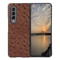 ✣✆☌ Ostrich Pattern Genuine Leather New Case for Samsung Galaxy Z Fold 3 Case for Galaxy Z Fold3 5G Case