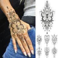 ☞ Waterproof Temporary Tattoo Sticker Henna Mehndi Totem Flash Tatto Butterfly Flower Hand Fingers Body Art Arm Fake Tatoo Women