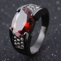 Size 8,9,10,11,12 Solitaire Red Garnet Fashion Black 18K Gold Filled Mans Rings