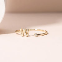 Grace Fine Jewelry แหวนทองแท้ 9K W Alphabet Open Ring with Diamond