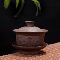 Purple clay tea tureen Gaiwan Chinese ceramic tea bowl set covered bowl with lid cup saucer China cup bowls Drinkware