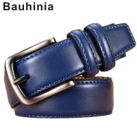 【CC】 Bauhinia cinto de fivela com pino casual masculino couro neutro azul 105-125cm