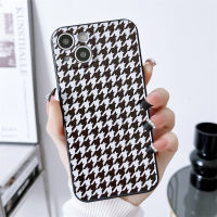 เคสโทรศัพท์คู่สำหรับ iPhone 12 Mini 12 12 Pro 12 Pro Max 13 13 Pro 13 Pro Max 13 Mini 14 14 Plus 14 Pro 14 Pro Max แฟชั่น Houndstooth TPU Soft Cover เปลือกป้องกันโทรศัพท์