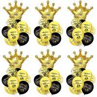 [HOT MAKXJWIGO 542] 10PCS Crown Cheers ผสมทองสีดำบอลลูนจำนวน16 18 21 30 40 50 60 70 80 90ปีวันเกิด Party Digital Ballon Latex