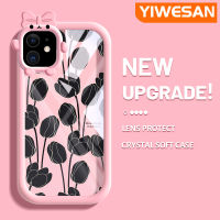 YIWESAN เคสสำหรับ iPhone 11 11 Pro 11 Pro Max,เคสแฟชั่นสีดำลายดอกทิวลิปสีสันสดใสนิ่มสำหรับเลนส์กันกระแทกแบบใสเคสมือถือความคิดสร้างสรรค์โปร่งใสฝาครอบป้องกันซิลิโคนเรียบง่าย