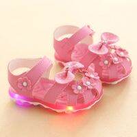 Toddler Girls Summer Sandals New LED with Lights Infant Girls Sandals Flower Bow Luminous Lightweight Breathable Kids Baby Shoes