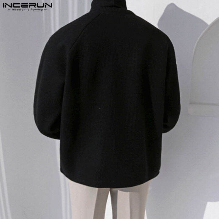 incerun-เสื้อแจ็คเก็ตจัมเปอร์อบอุ่นแขนยาวสำหรับผู้ชายเสื้อคาร์ดิแกนทรงหลวมแบบลำลองมีกระดุม-สไตล์เกาหลี