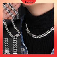 PROMISE ความกว้าง 12 มม. หรูหรา เงางาม สร้อยคอแฟชั่น ฝัง Rhinestone สร้อยคอ ลิงค์เชน ฮิพฮอพ