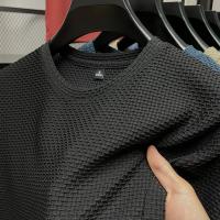 High end Ice Silk Short Sleeve T-shirt Mens Summer Mesh Breathable Round Neck Half Sleeve Fashion Solid Color Casual Luxury Top