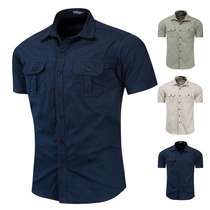 เสื้อเสื้อนักธุรกิจแบบลำลองแฟชั่นผู้ชาย-เสื้อสินค้าทางทหารแขนสั้นคุณภาพสูงเสื้อยืดผ้าฝ้ายใส่ทำงาน