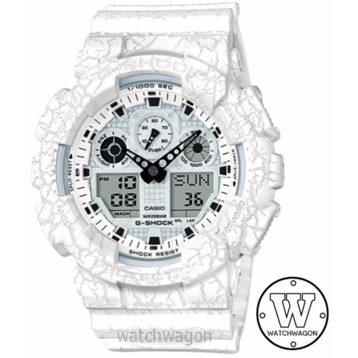 Casio G Shock Cracked Pattern GA 100CG 7A White Resin Band Gents