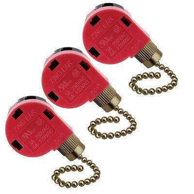 3PC Ceiling Fan Switch 3 Speed 4 Wire Zing Ear ZE-268S6 Fan Pull Chain Switch Replacement Speed Control Switch