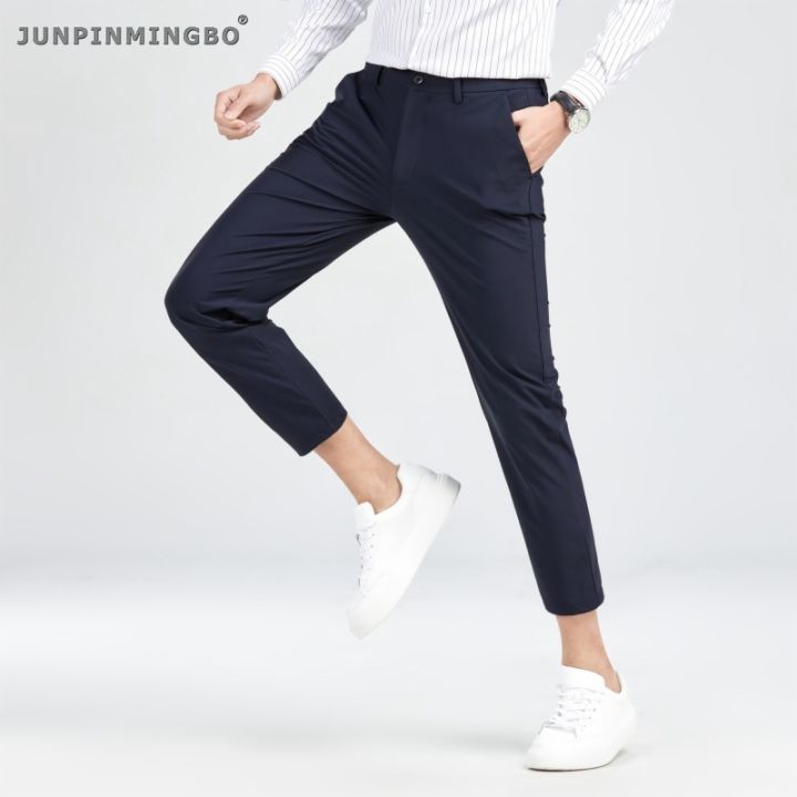 junpinmingbo-ชุดทำงานผู้ชาย-กางเกงลำลองน้ำแข็งรุ่นปกติยืดได้ใส่ง่ายเหมาะกับธุรกิจสวมใส่ทุกวัน