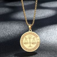 Stainless Steel Zodiac Sign Necklace For Women Men 12 Constellation Libra Symbol Pendant Necklace Amulet Collar