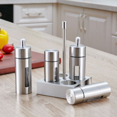 5PcsSet Stainless Steel Spice Rack Cruet Condiment Spice Jars Set Salt and Pepper Seasoning Cooking Kitchen Tool Drop Shipping
