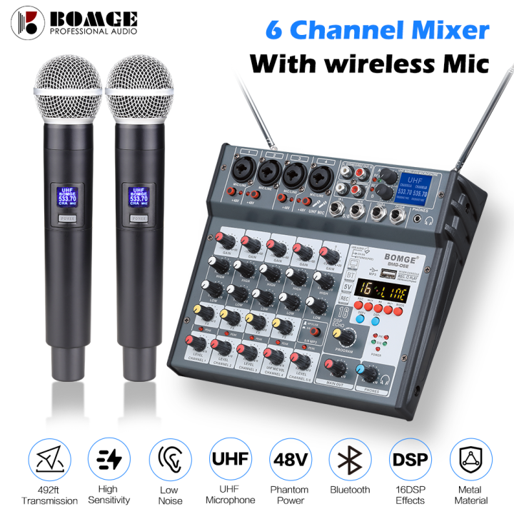6 Channel Audio Mixer Mixing Console Builtin Microphone UHF Wireless