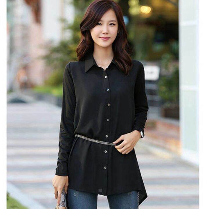 womens-blouses-korean-chiffon-black-shirt-long-sleeve-long-casual-pajamas-tops