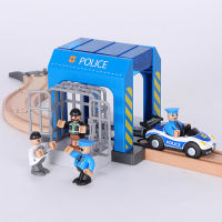 Beech Wooden Train Track Accessories Plastic Police Station Scene Wooden Railway Track Parts Compatible With All Brands Track