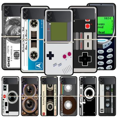 Vintage Tape Camera Gameboy Z Flip 4 Phone Case For Samsung Z Flip 3 5G Black Hard Shell Galaxy ZFlip3 ZFlip4 Cover Folding