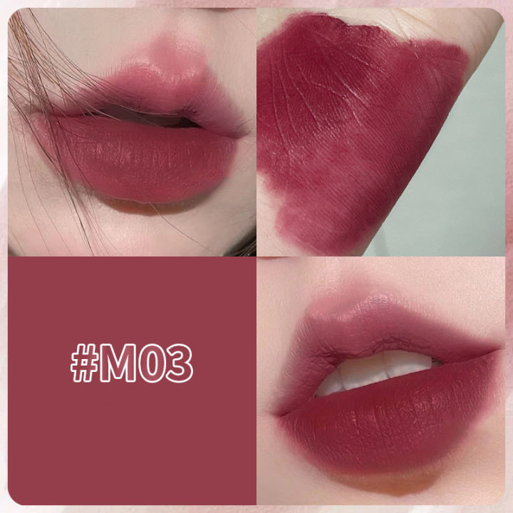 soft-velvet-lip-mud-natural-nude-color-non-stick-cup-ลิปสติก-waterproof-lasting-matte-sexy-red-tint-lip-glaze-แต่งหน้า
