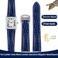 สร้อยข้อมือหนังจระเข้สำหรับถัง Caitier Tank Must London Cle De Cartier สายหนัง W5200027/24 W5200005สายนาฬิกาข้อมือ18 20 22MM