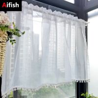 【YD】 Pastoral Half Blackout Short Tulle Curtains Tassels Bedroom Room Window Valance Sheer Panel