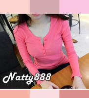 ของอยู่ไทย ส่งทันที!! NATFASHION เสื้อแขนยาวผ้าลูกฟูก มีลายในตัว สไตล์เกาหลี พร้อมส่ง4สี มีในสต็อกครบสี  **ชิ้นนี้สีชมพู