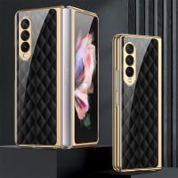 ♣ GKK Painted Tempered Glass Case For Samsung Galaxy Z Fold 3 2 5G Luxury Plating Edge Phone Cover For Samsung Z Fold 3 5G Case