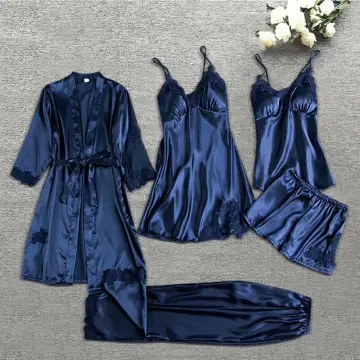 Satin Bra Robe Set Sexy Pajama Set Women Bathrobe Summer 3 Piece