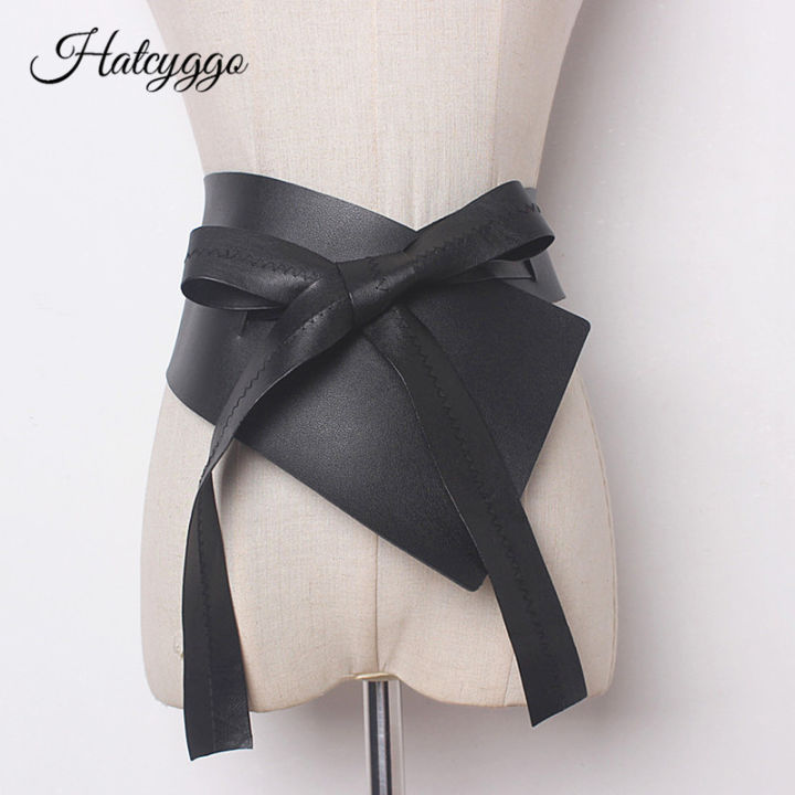 hatcyggo-leather-belts-for-women-wide-cummerbunds-lrregular-lace-up-bow-waist-belt-female-black-tunic-belts-adjustable-waistband