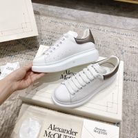 Alexander McQueen Casual Sneakers Imported Full Grain Cowhide Gunmetal Shoes Tail Top Large Size Womens Shoes