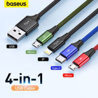 Baseus 3ใน1สายUSB Type CสำหรับSamsung Xiaomi Mi 4 In 1สำหรับiPhone 14 13 12X11 Pro Max ChargerสายMicro USB-JHU STORE