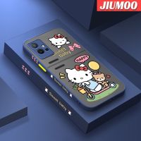 JIUMOO เคสสำหรับ Vivo Y75 5G Y55 5G Y77 5G Y77E 5G IQOO Z6 Lite 5G เคสการ์ตูนแฮปปี้ฮัลโหลคิตตี้ขอบสี่เหลี่ยมบางดีไซน์ใหม่มีน้ำค้างแข็งโปร่งใสกันกระแทกเคสมือถือแข็งปลอกซิลิโคนคลุมทั้งหมดกล้องกันกระแทกเคสนิ่ม